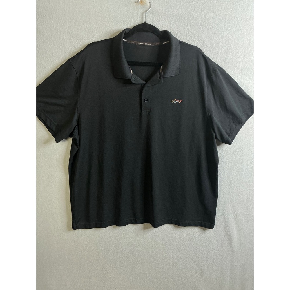 Greg Norman Polo Shirt Men's 2XL Golf Casual Short Sleeve Shark Logo Black
